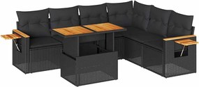 vidaXL 7 részes fekete polyrattan akácfa kerti ülőgarnitúra párnával