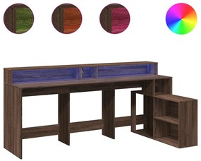 barna tölgy színű szerelt fa íróasztal LED-ekkel 200x104x91 cm