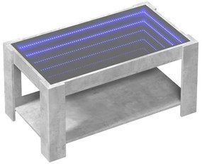 Betonszürke szerelt fa dohányzóasztal LED-del 93 x 53 x 45 cm