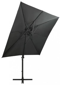 antracitszürke konzolos napernyő rúddal és LED-fényekkel 250 cm