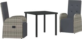 vidaXL Kert étkező szett párnával 3 pcs Szürke polirattan
