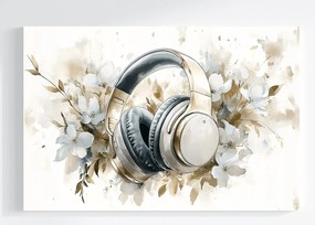 Vászonkép Canvas Zene Hang Fejhallgató Virágok Glamour Boho 60x40