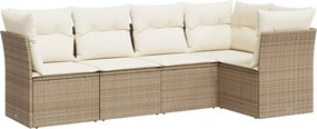 vidaXL 5 részes bézs polyrattan kerti ülőgarnitúra párnákkal