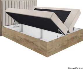 Boxspring ágy, 200x200, bézs Paros szövet/lancelot tölgy, WOOD 4
