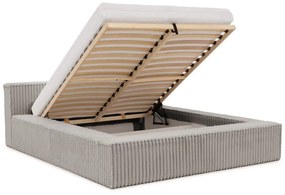 Szürke kárpitozott ágyneműtartós franciaágy ágyráccsal 140x200 cm Cloe – Ropez