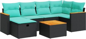 vidaXL 7 részes fekete polyrattan kerti ülőgarnitúra párnával