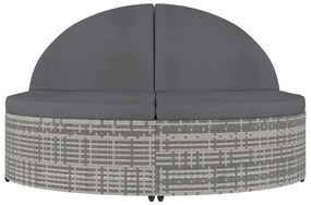 2 személyes szürke polyrattan kerti napozóágy párnával