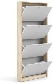 Shoes fehér cipőtartó 4 billenő fiókkal és tölgyfa dekoros kerettel, mélység 17 cm - Tvilum