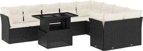vidaXL 10 részes fekete polyrattan kerti ülőgarnitúra párnákkal