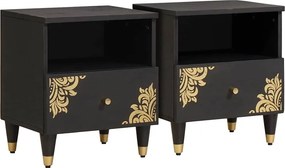 vidaXL Éjjeliszekrény 2 pcs Fekete 40 x 33 x 46 cm Tömör Mangófát