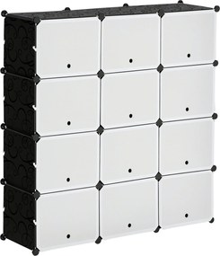 HOMCOM DIY Polcrendszer 12 Kockával - Rakható DIY Kocka Rendszer Cipőszekrény Tároló Szekrény Polc Ruhásszekrény Könyvekhez, Játékokhoz, Cipőkhöz Műan