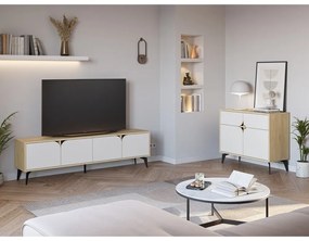 Fehér-natúr színű szekrény tölgyfa dekorral 95x79 cm Nola – Marckeric