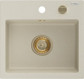 Mexen Milo gránit mosogató, 1 rekeszes, 435 x 410 mm, bézs, arany szifon - 6505441000-69-G