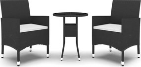 vidaXL 3 részes fekete polyrattan és edzett üveg kerti bisztrószett