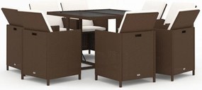vidaXL 9 részes barna polyrattan kerti étkezőgarnitúra párnákkal