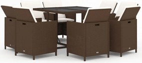 vidaXL 9 részes barna polyrattan kerti étkezőgarnitúra párnákkal