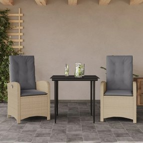 3 részes vegyes bézs polyrattan kerti étkezőgarnitúra párnákkal