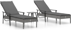 vidaXL 2 db szürke polyrattan napozóágy asztallal és párnával