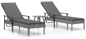 vidaXL 2 db szürke polyrattan napozóágy asztallal és párnával