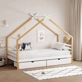 Montessori ágy, fehér/barna, 90x200, TARA