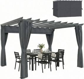 Outsunny pergola kb. 3,6 x 3,0 m kerti pavilon — alumínium teraszárnyékoló állítható, kihúzható tetővel, önálló, sötétszürke | Aosom