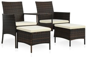 vidaXL barna 2-személyes polyrattan kerti fotel asztallal/zsámolyokkal