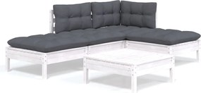 vidaXL 5 részes fehér fenyőfa kerti ülőgarnitúra párnákkal