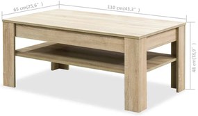 tölgyfa színű faszerelt fa dohányzóasztal 110 x 65 x 48 cm