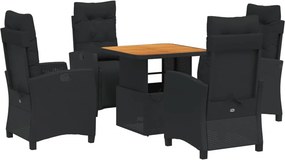 vidaXL 5 részes fekete polyrattan kerti étkezőgarnitúra párnákkal