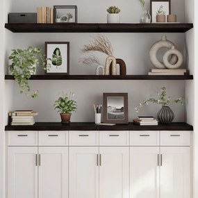 sötétbarna kezelt tömör tölgyfa fali polc 180 x 50 x (2-4) cm