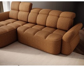 Sárga-barna bársony kinyitható-tárolóhelyes sarokkanapé (bal oldali-heverő résszel) Beneth – ELTAP