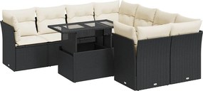 vidaXL 9 részes fekete polyrattan kerti ülőgarnitúra párnákkal