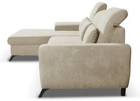 ALTA balos kivitelű, ággyá nyitható L-alakú kárpitozott sarokülőgarnitúra tárolóval, bézs