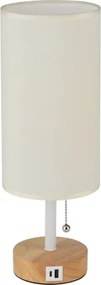 Brilagi - Asztali lámpa USB-porttal TABLON 1xE27/25W/230V tölgy/fehér/krém