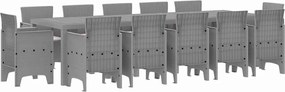 vidaXL Kert étkező szett párnával 13 pcs Világosszürke Poli rattan