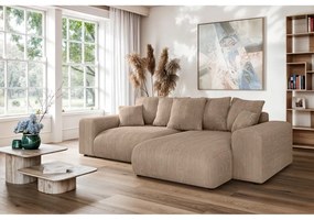 Bézs kordbársony kinyitható tárolóhelyes sarokkanapé (variálható sarok) Luma – Ropez