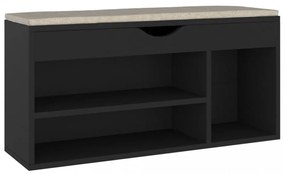 fekete szerelt fa cipőtároló pad párnával 104 x 30 x 49 cm