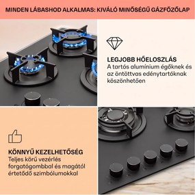 Klarstein Firetale, gázfőzőlap, 5 égő, 70 cm, alumínium égők, tömlővel és redukáló szeleppel