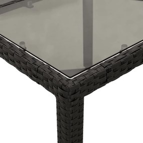 fekete polyrattan üveglapos kerti asztal 90 x 90 x 75 cm