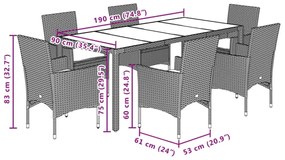 vidaXL 7 részes szürke polyrattan/üveg kerti étkezőgarnitúra párnákkal