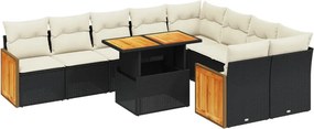 vidaXL 10 részes fekete polyrattan kerti ülőgarnitúra párnákkal