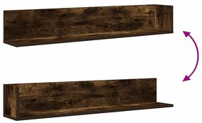 2 db füstös tölgy színű szerelt fa fali polc 100x16,5x16,5 cm