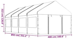 fehér polietilén pavilon tetővel 8,92 x 4,08 x 3,22 m