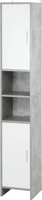 Kleankin Fürdőszobai Oszlop 2 Szekrénnyel és 2 Nyitott Rekesszel, Magas Térmentesítő Szekrény Cement Hatású Fából, 30x30x180cm, Szürke | Aosom