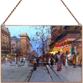 Eugène Galien-Laloue - La Porte St Denis üvegkép, falikép