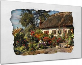 Festmények 120x80 Vidéki házikó virágokkal
