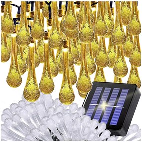 10 méteres Napelemes kerti dekor jégcsap, 100 LED-es fényfüzér, meleg fehér