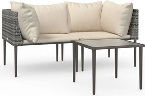 vidaXL 3 részes szürke polyrattan kerti ülőgarnitúra párnákkal