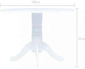 fehér tömör gumifa étkezőasztal 106 cm