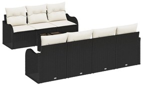 8 Részes Kert Kanapé Szett Párnákkal Fekete Poli Rattan, 2-Fős Kert Kanapé Párnákkal Fekete Poli Rattan